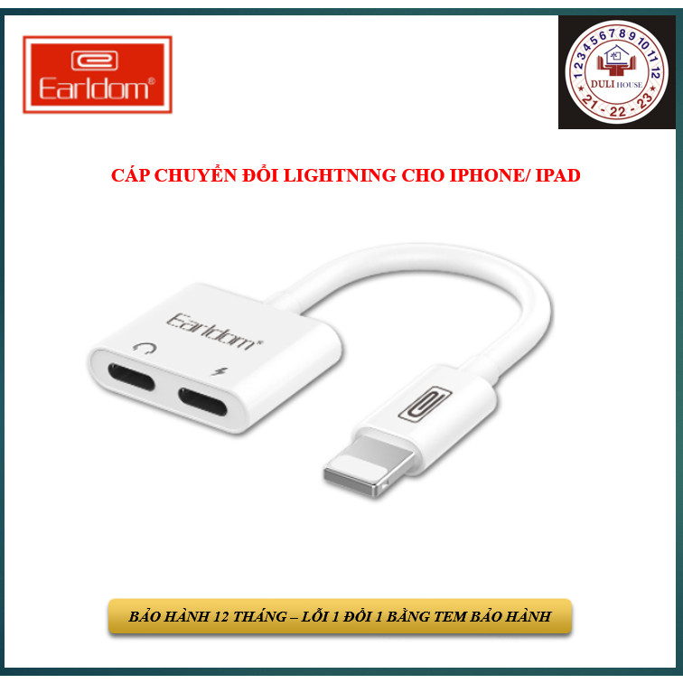 EARLDOM Thiết bị chuyển 01 cổng sạc Lightning ra 02 cổng vừa nghe vừa sạc Lightning dành cho Iphone 7/8/IPhone X,... tiện lợi, dễ dàng sử dụng  - Hàng nhập khẩu