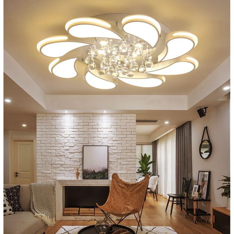 Đèn ốp trần trang trí hoa lan pha lê có điều khiển từ xa