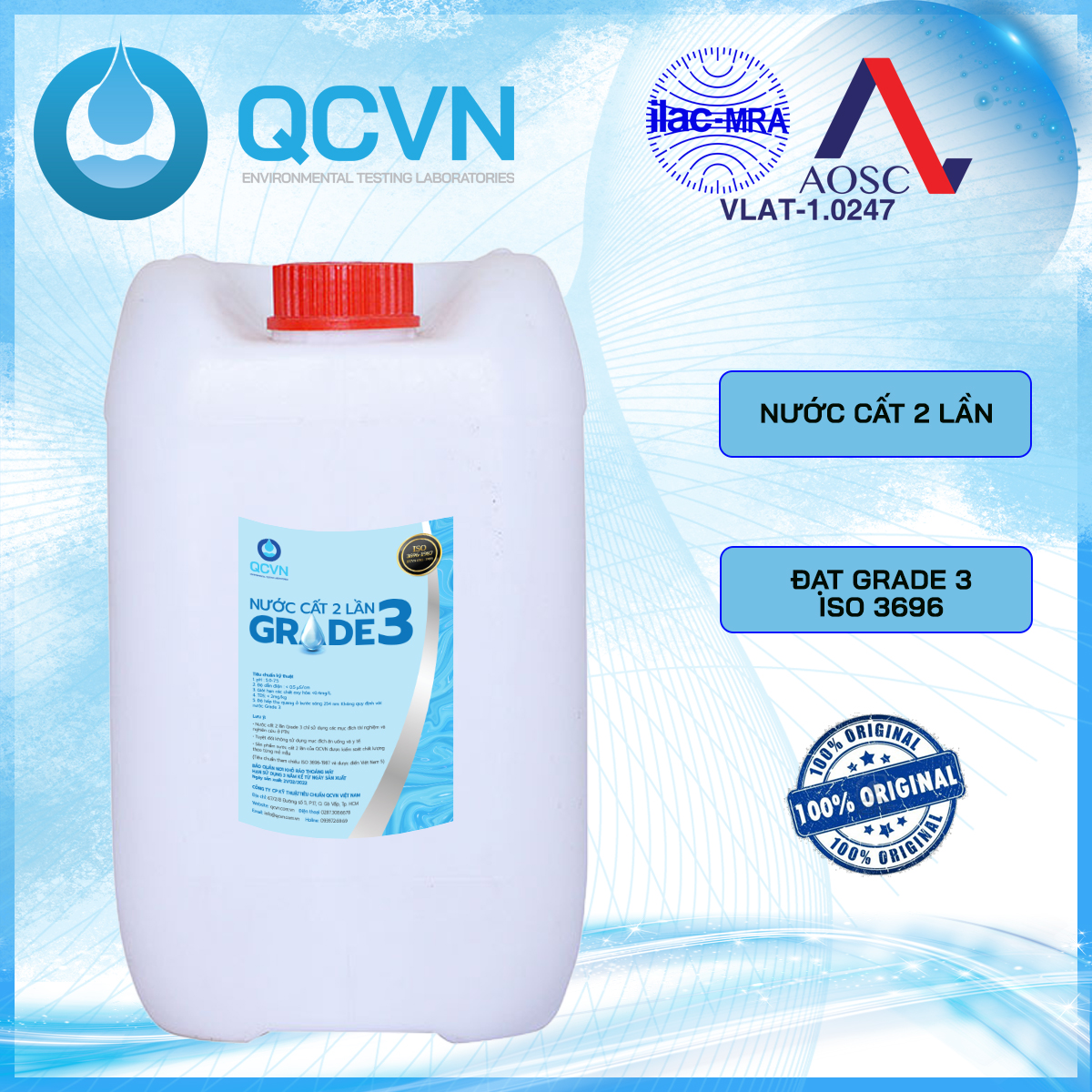 Loại 30 lít - Nước cất 2 lần - Pure water - Nước tinh khiết đạt chất lượng