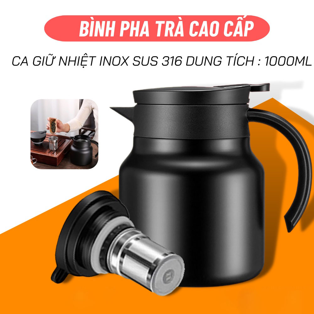 Ấm Pha Trà Giữ Nhiệt Inox316 1000ML Bằng Thép Không Gỉ Tiện Lợi Cho Gia Đình