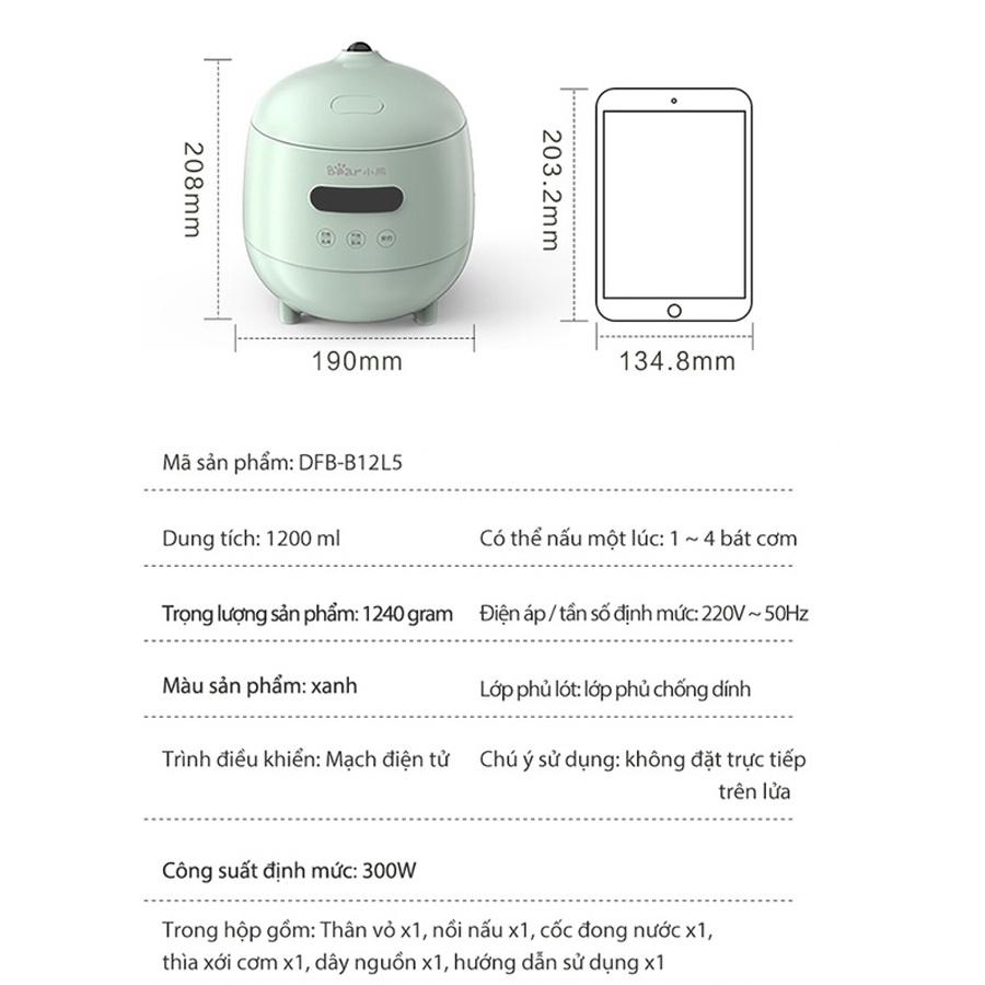 Nồi cơm điện mini đa năng Bear 1.2L 8 chế độ nấu, Anh Lam Store - Hàng chính hãng