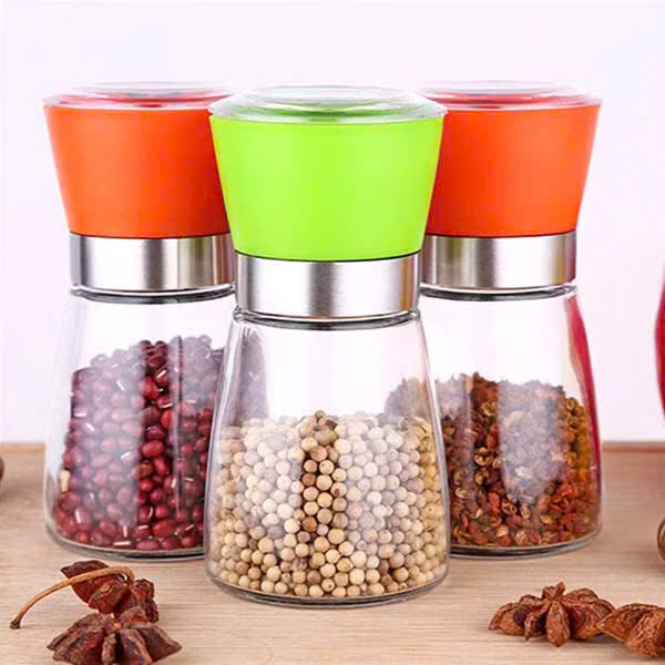 Cối xay tiêu cầm tay tiện lợi, hũ xay tiêu mini chất liệu thủy tinh tiết kiệm thời gian, điều chỉnh độ mịn dễ dàng