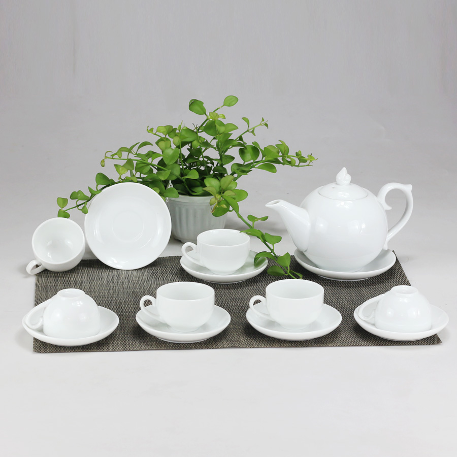 Bộ ấm chén men trắng chóp lửa gốm sứ Bát Tràng