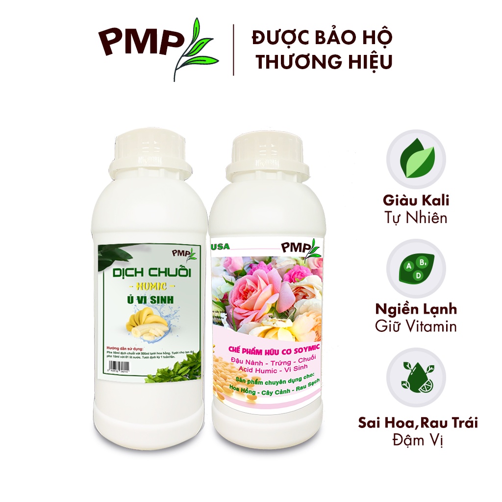 Combo Siêu Phân Bón SOYMIC &amp; Dịch Chuối Humic PMP Vi Sinh Chuyên Dùng Cho Hoa Hồng, Rau Sạch