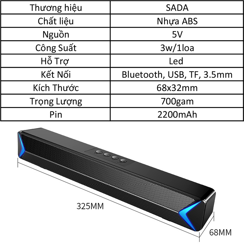 Loa Máy Vi Tính Bluetooth S13, Hỗ Trợ Bluetooth, USB, TF, Jack 3.5mm, Có Đèn Led Sáng 2 Cạnh, Pin Cực Khủng 2200mAh