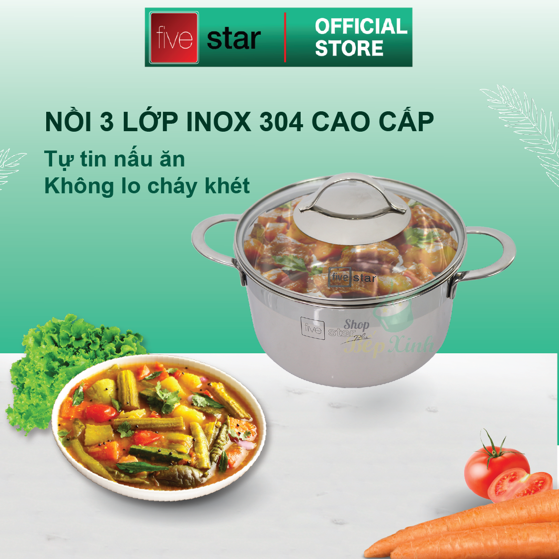 Bộ nồi 3 lớp đáy liền inox 304 Plus quai oval nắp kính