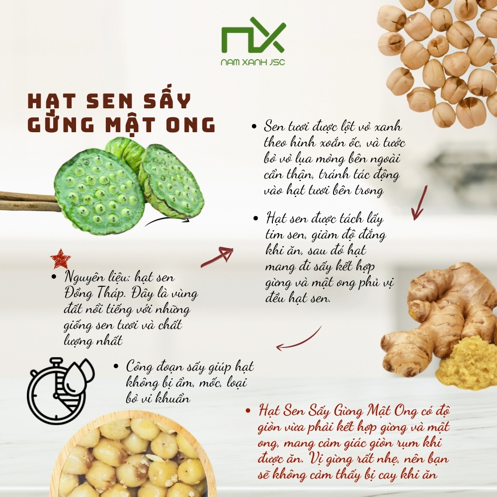 Hạt Sen Sấy Gừng Mật Ong 200g / Ginger And Honey Coated Lotus Seeds 200g 