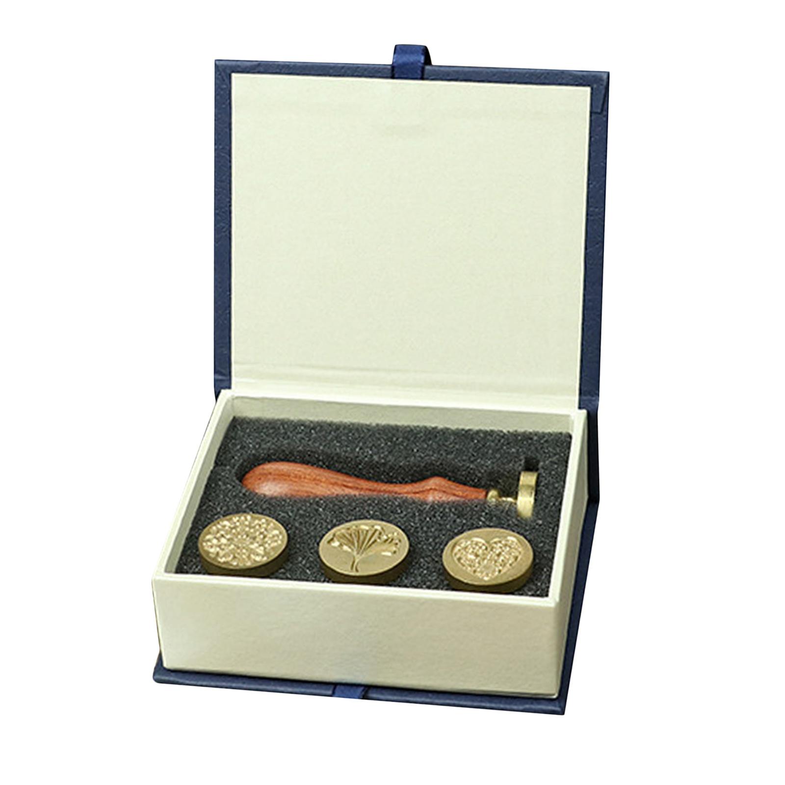 Retro Sealing Stamp Set, Wax Seal Stamp w/ Wooden Handle & Copper Head, for Wedding Invitations Card Decoration Gift