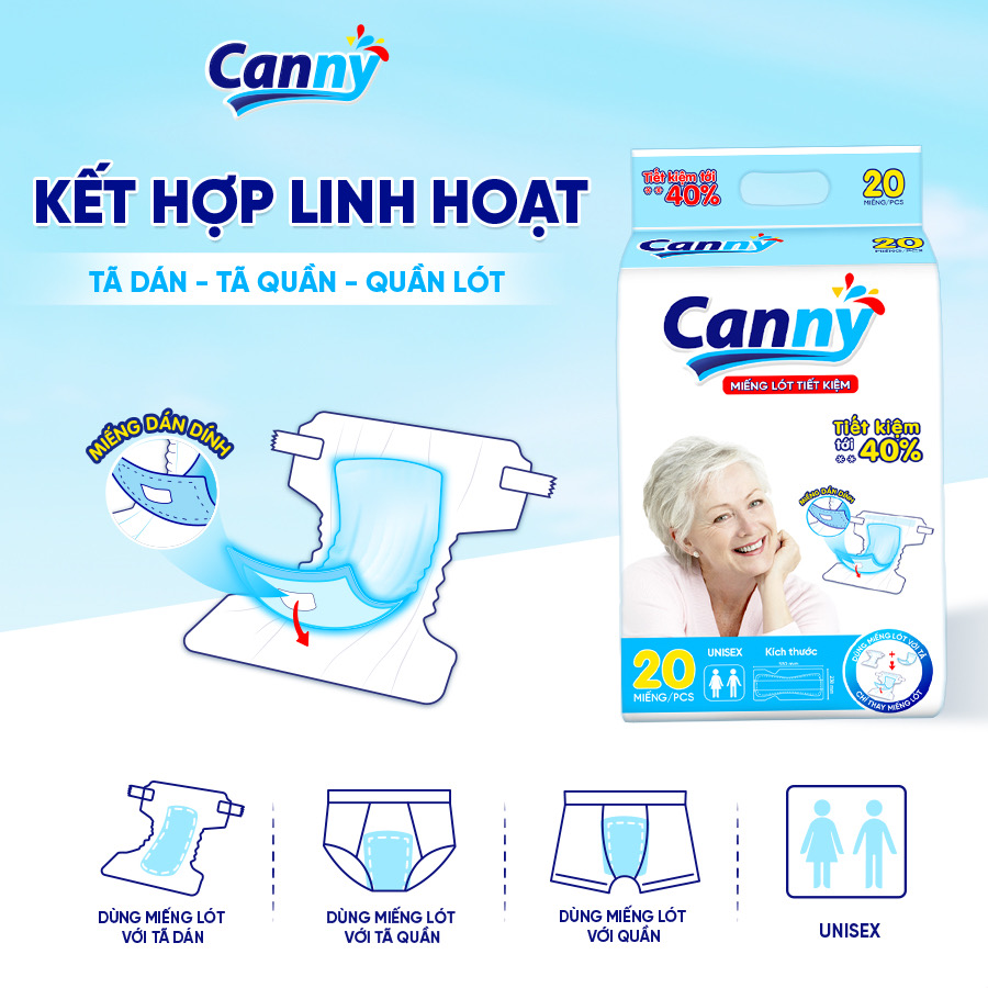 Miếng Lót Tiết Kiệm/ Lót Bổ Sung Canny - Mặc Cùng Tã Dán/Tã Quần Cho Người Lớn (20 miếng/gói)