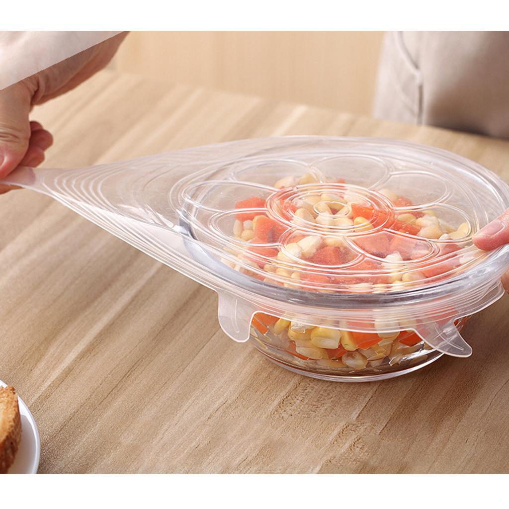 6pcs Silicone Wraps Seal Bowl Covers Food Storage Clear