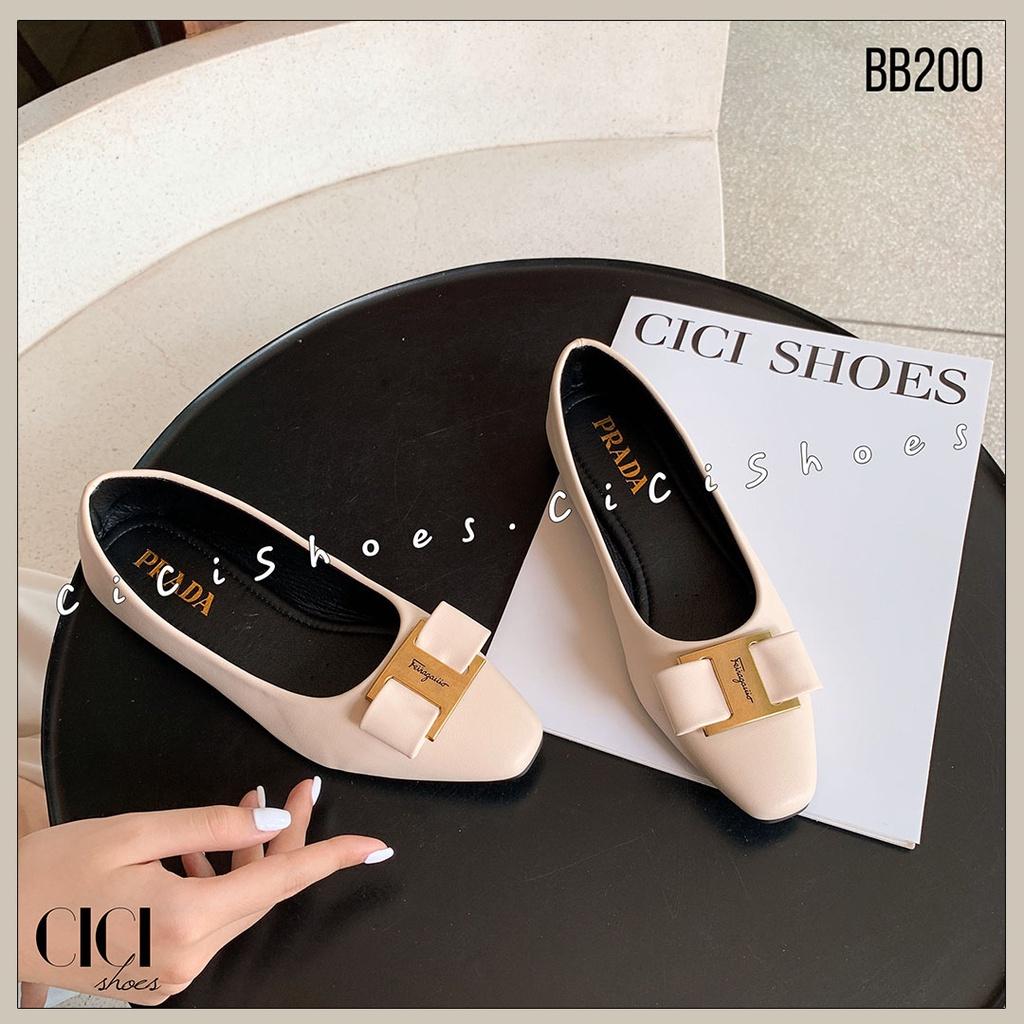 Giày búp bê nữ CiCi Shoes, giầy da lì mũi vuông khoá - BB200