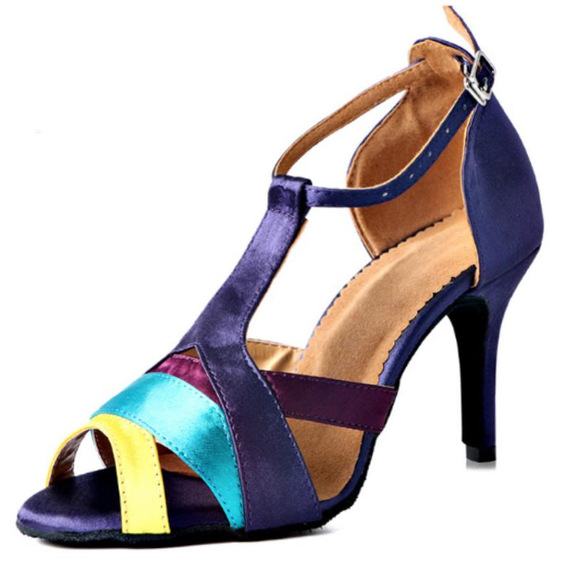Giày khiêu vũ Latin mùa hè Ladies Salsa Tango Ballroom Party gót chân màu đen Satin Girls Sandals 10cm gót chân Color: Indoor Blue 10cm Shoe Size: 33
