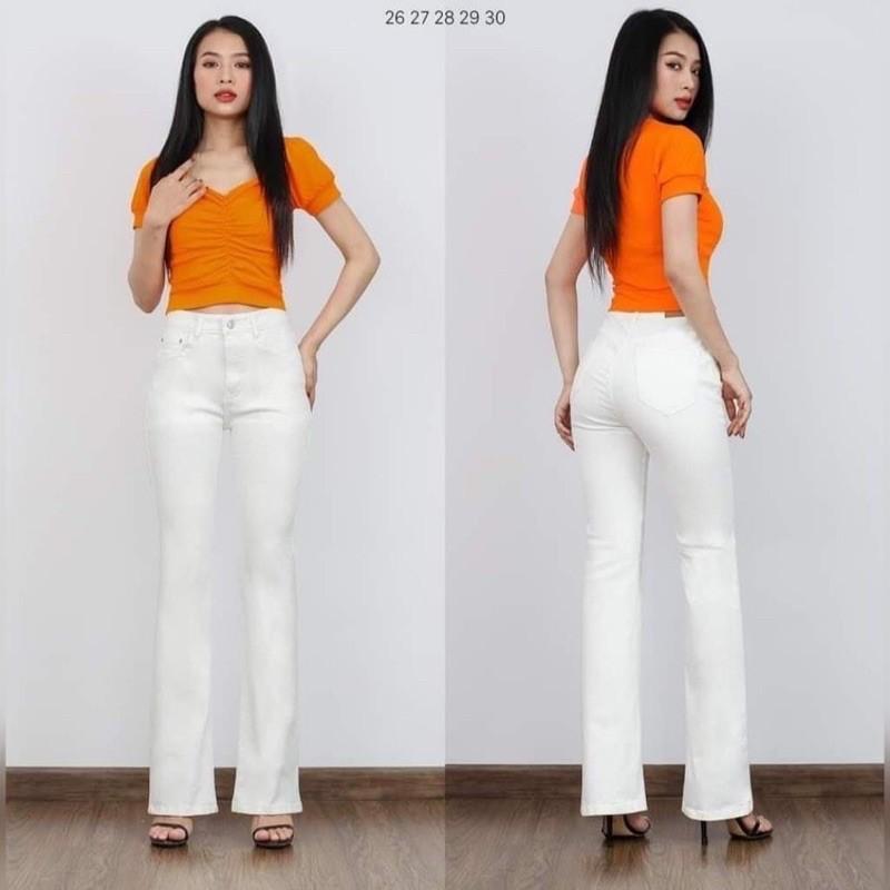 Quần Jeans Nữ, quần bò nữ ống loe dài màu trắng và đen