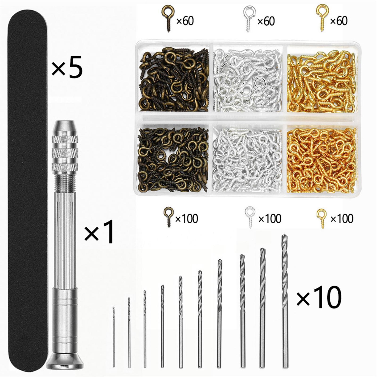 Pin Vise Kit Micro Hand Resin Drill, 10Pcs Mini Drills , 300Pcs Screw Eye Pins for Resin, Plastic, DIY Jewelry, Key Chain Making