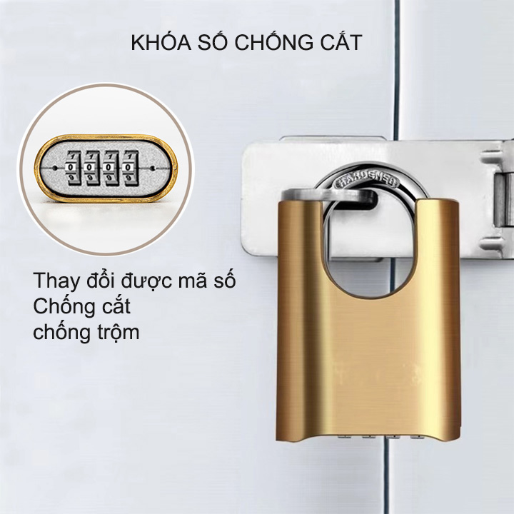 Khóa số chống trộm có tai chống cắt, loại 4 mã số thay đổi được, móc khóa thép cứng D8mm (HD05)