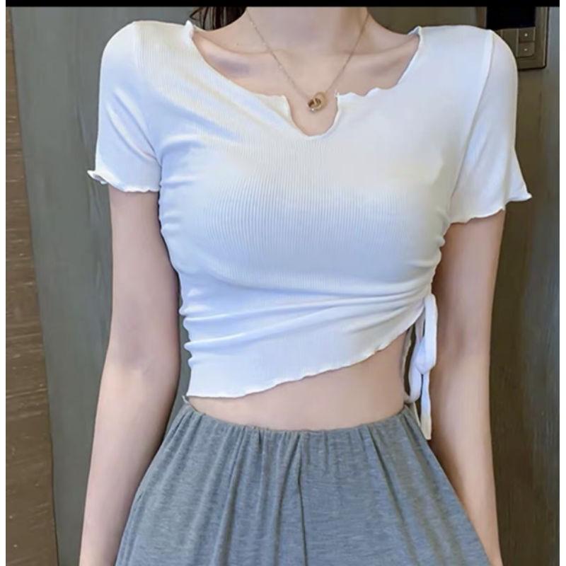 Áo croptop cổ V rút dây