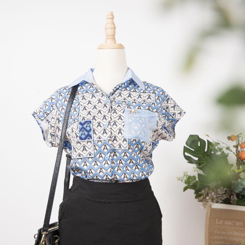 ÁO SƠ MI NỮ LỤA PHỐI TÚI LƯỚI CỰC SANG CHẢNH KRISTINE AM08