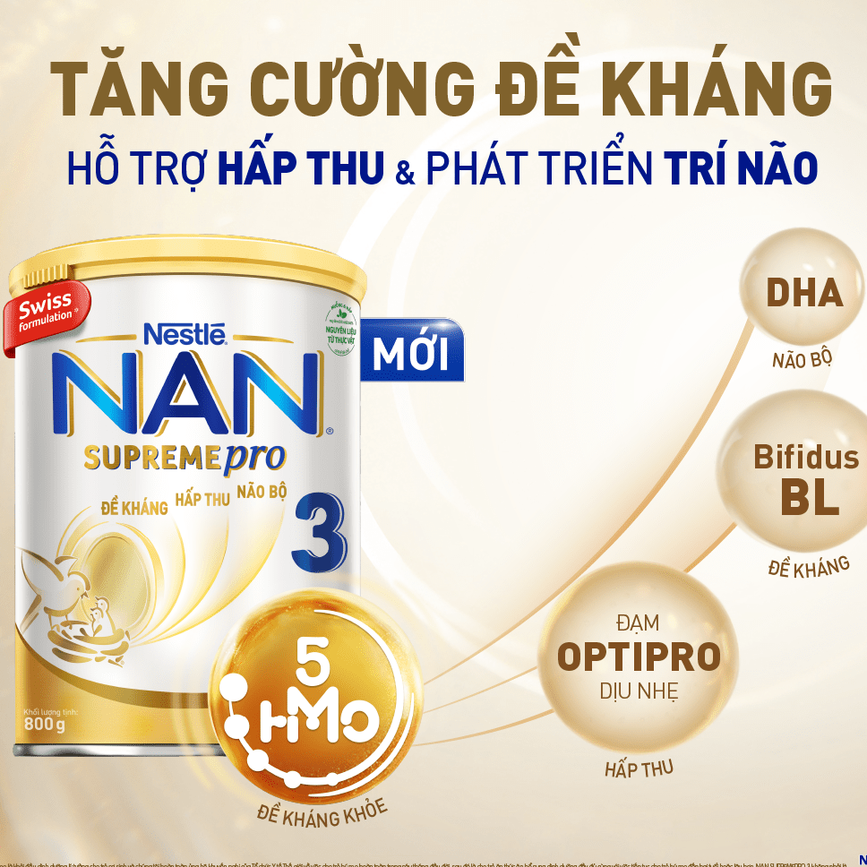 Bộ 2 Lon Sữa Bột Nestlé NAN SupremePro 3 với 5HMO giúp tăng đề kháng, đạm Gentle Optipro giúp dễ hấp thu & ngừa nguy cơ dị ứng - SP nhập khẩu từ Đức -Tặng Gối ôm trái thơm