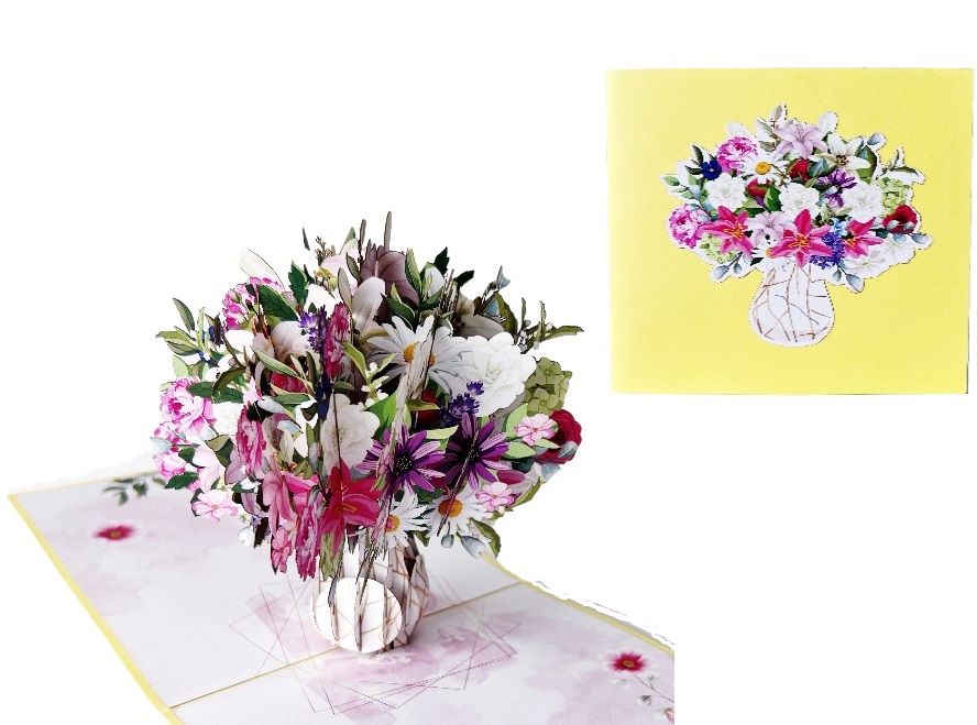 Thiệp 3D Pop Up Bình Hoa Nhiều Màu – Thiệp Hoa Chúc Mừng, Sinh Nhật, Tri Ân, Lãng Mạn, F40