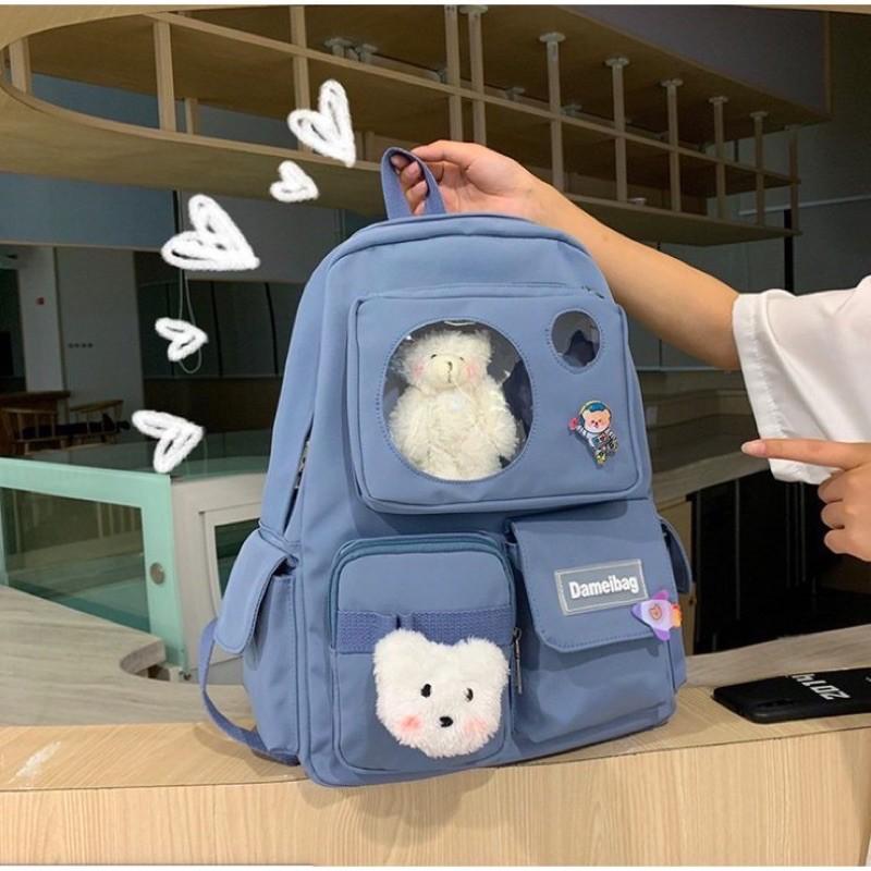 Balo Ulzzang Chống Nước, Balo Thời Trang Đi Học Nam Nữ DEMIBAG ĐẦU GẤU