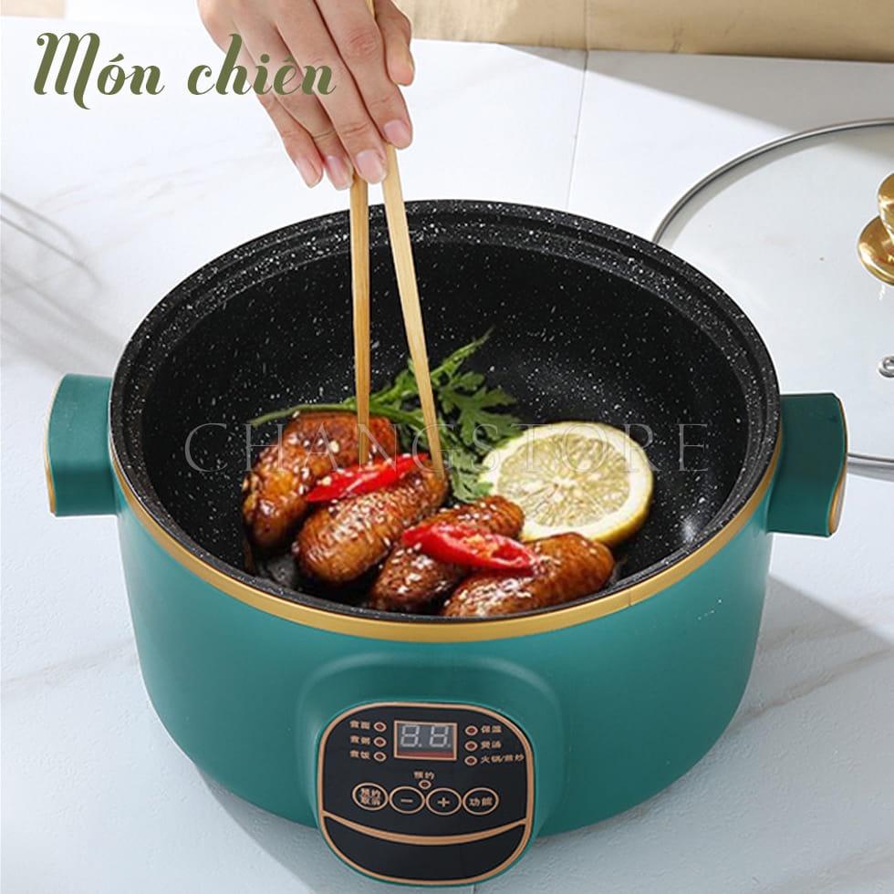 Nồi Lẩu Điện Đa Năng Chống Dính Shiban 24cm Vân Đá Kèm Giá Hấp Inox, Nồi Cơm Điện, Chiên Sào, Nấu Canh