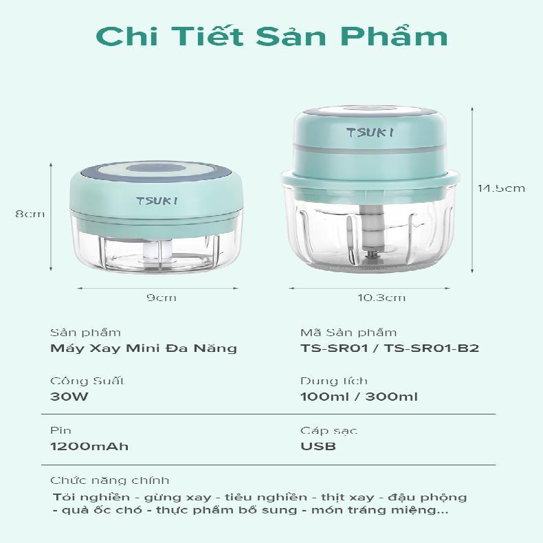 Máy xay tỏi ớt mini đa năng TSUKI - Xay gia vị, đồ ăn dặm cho bé-Hàng chính hãng