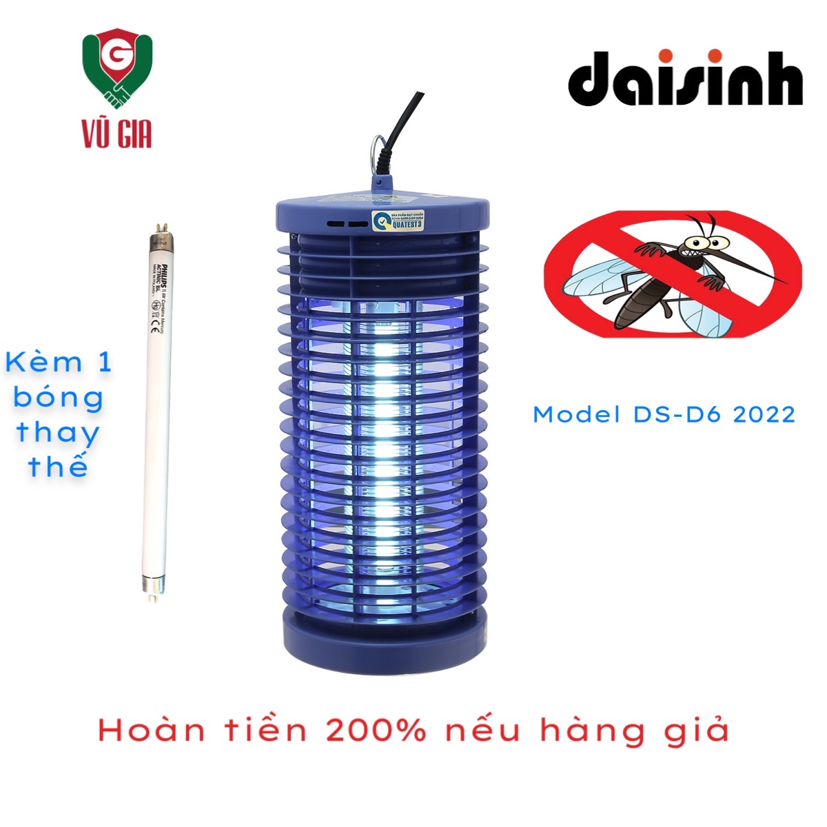 Đèn Diệt Muỗi, Ruồi, Thiêu Thân, Mối Cánh, Kiến Cánh, Côn Trùng Có Cánh Đại Sinh DS-D6 Phiên Bản 2022 - Hàng Chính Hãng