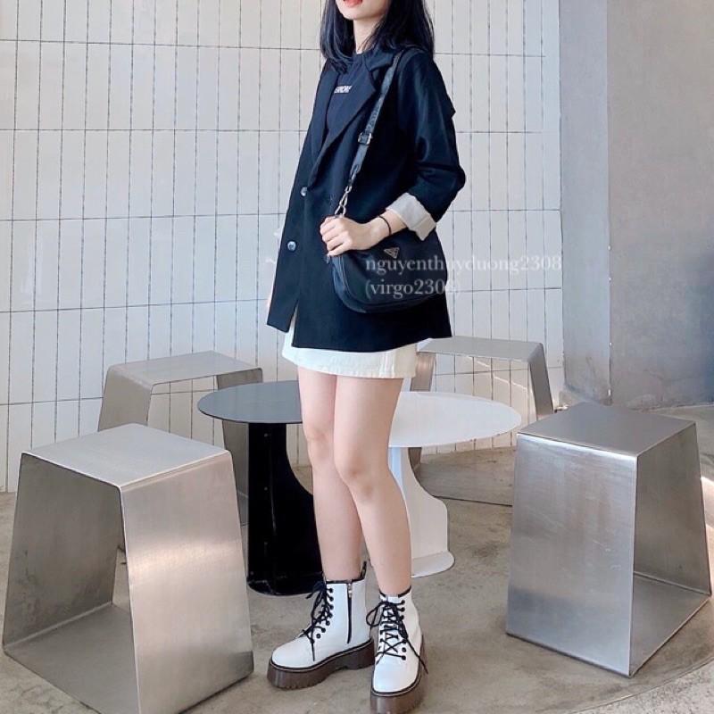 Áo blazer 2 lớp màu đen phong cách Ulzzang/Áo vest nắp túi