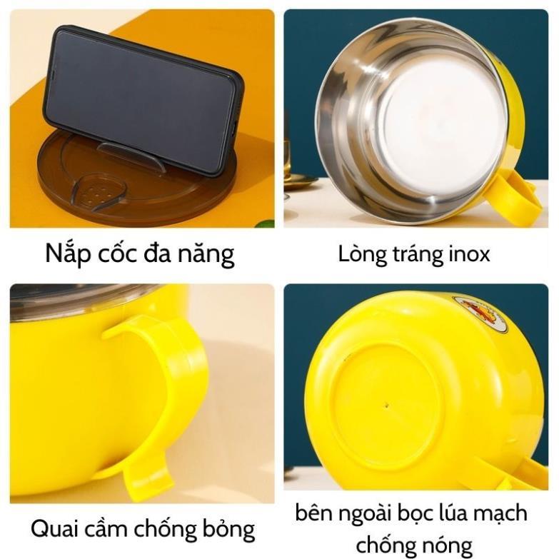 [VENUS COSMETICS] Ca mì hình vịt đáng yêu chất liệu inox màu vàng có nắp chống đổ thức ăn 