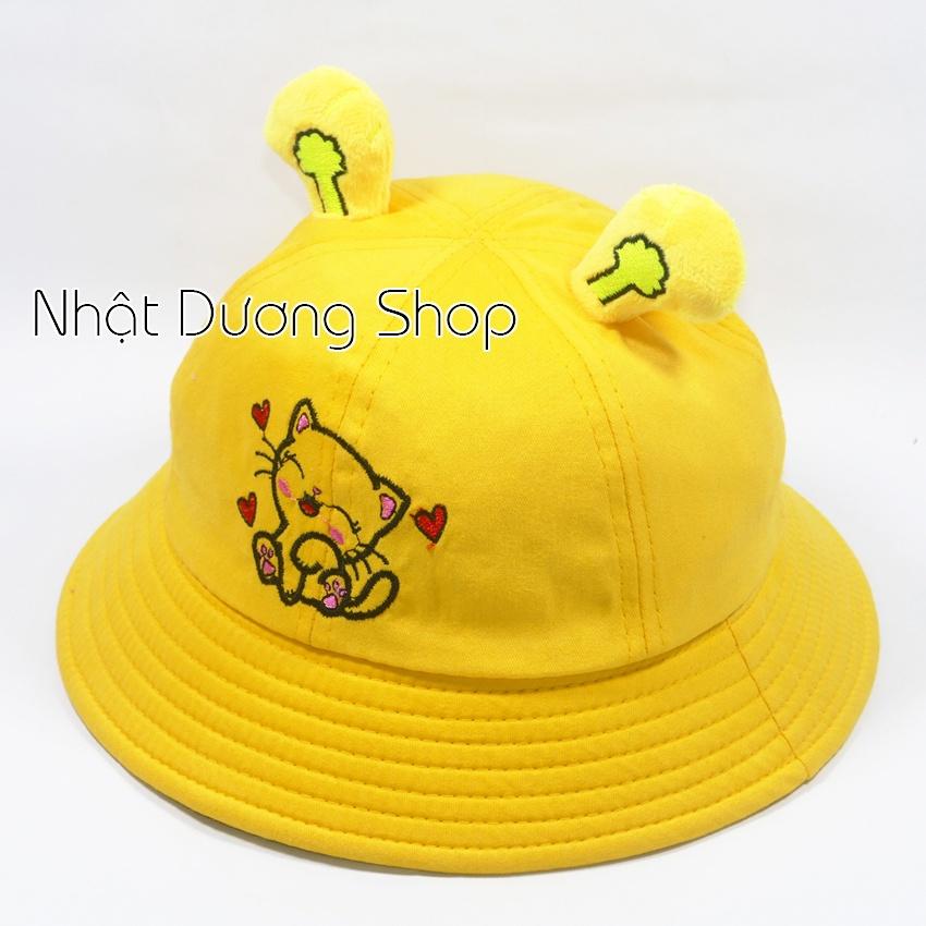 Nón bucket ,nón tai bèo trẻ em hình CON MÈO dễ thương - chât liệu vải nhung mềm mại tạo cảm giác cho bé