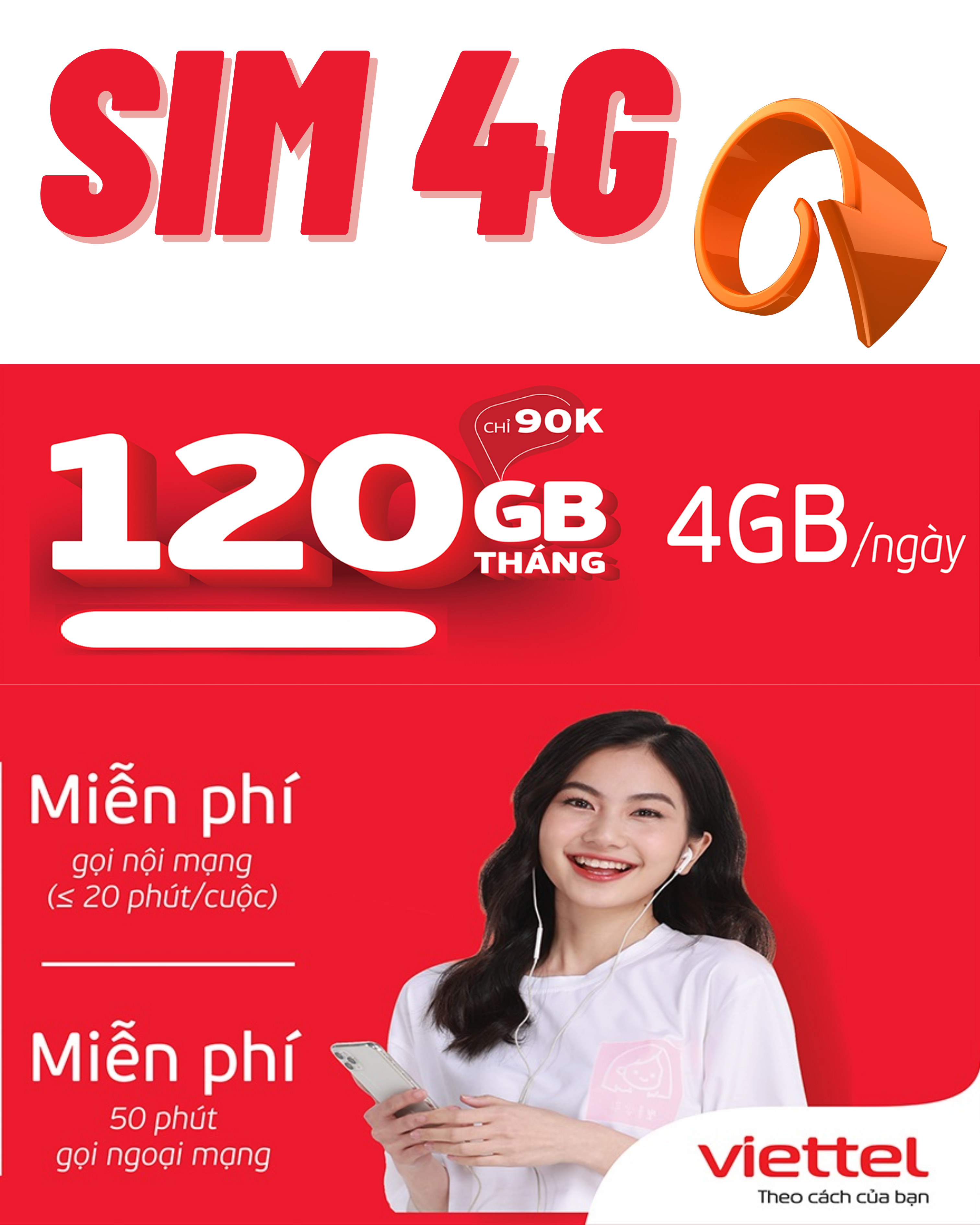 Sim 4G Viettel Tặng 4GB/Ngày - Gọi Nội Mạng Miễn Phí - Tặng Tháng Đầu - Hàng Chính Hãng
