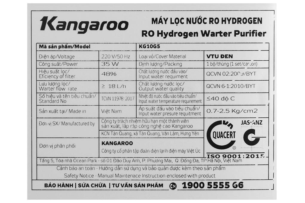 Máy lọc nước R.O Hydrogen Kangaroo KG10G5VTU 10 lõi - Hàng chính hãng - Giao hàng toàn quốc