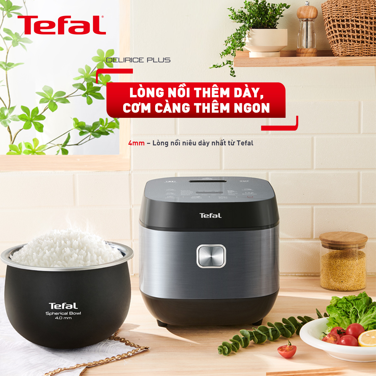 Nồi cơm điện tử Tefal 1.8L - Lòng nồi siêu dày 4mm RK776B68 - Xám - Hàng chính hãng