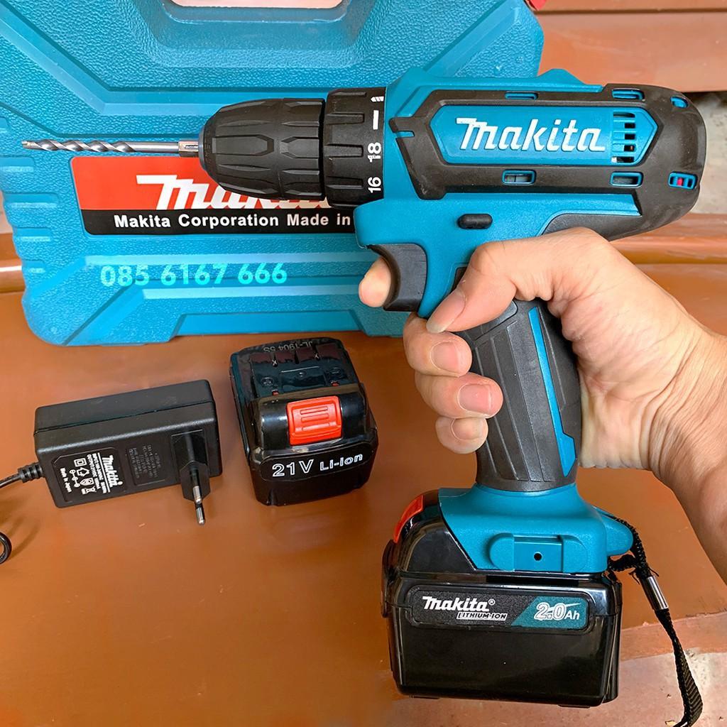 MÁY Khoan Pin MAKITA 21V (khoan, bắt vít ) - TẶNG 1 mũi khoan , Pin Vuông, 100% Đồng - Máy Bắt Vít 21V