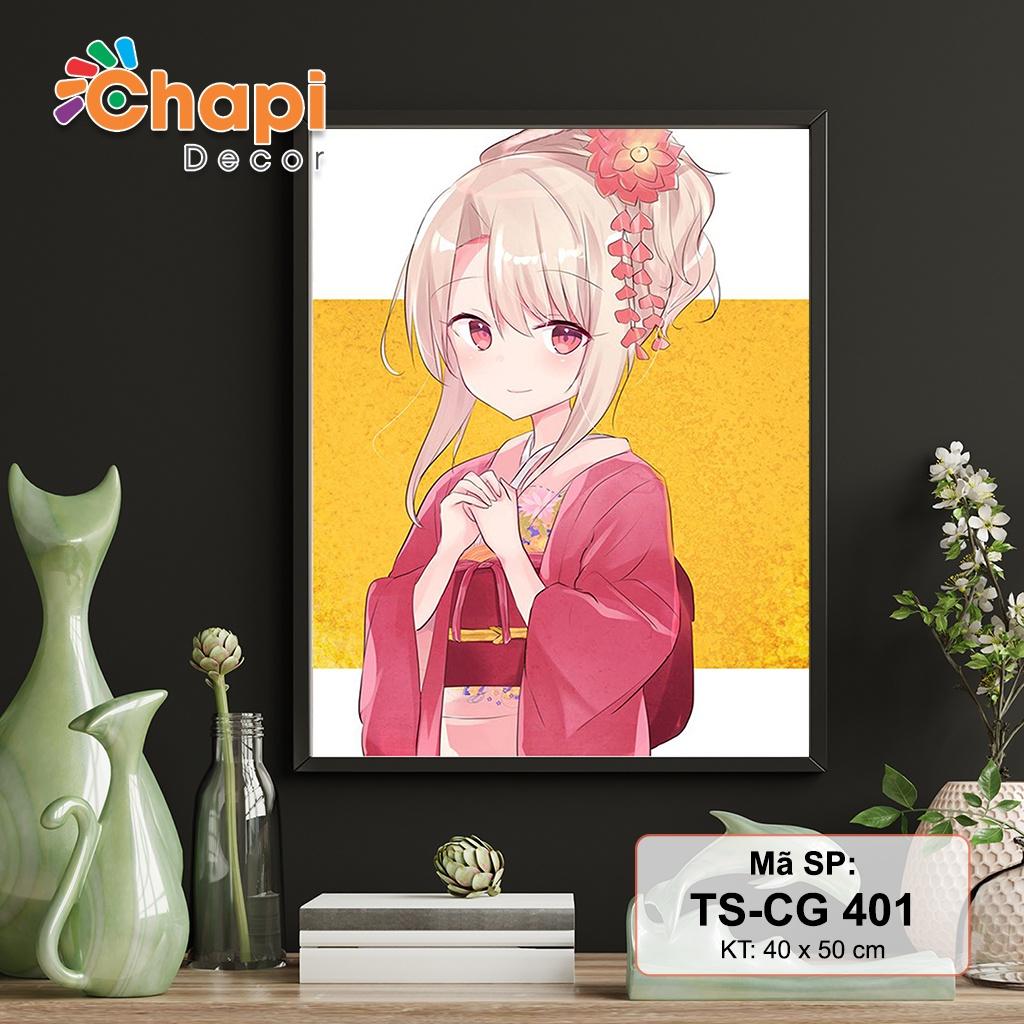 Tranh tô màu số hóa Chapi Cô bé Hoạt Hình Size 40x50cm đã căng khung, Có dầu bóng