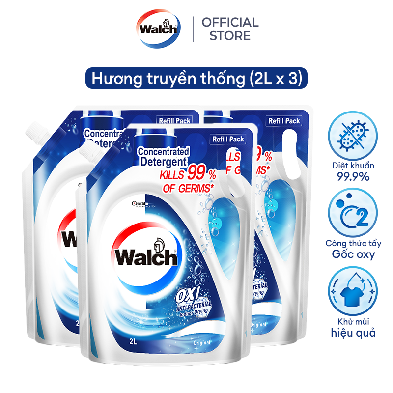 Combo 3 Túi nước giặt kháng khuẩn, khử mùi Walch (2Lx3)