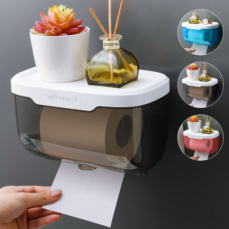 Hộp Đựng Giấy Vệ Sinh Dán Tường, Hộp Đựng Khăn Giấy Có Kệ Để Đồ Chống Thấm Nước Tiện Dụng