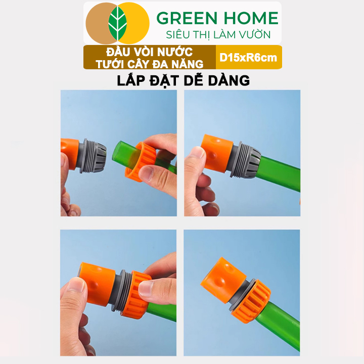 Đầu Vòi Tưới Nước Đa Năng GreenHome , D15xR6cm, Chế Độ Phun Mưa, Phun Sương Làm Vườn Tưới Cây