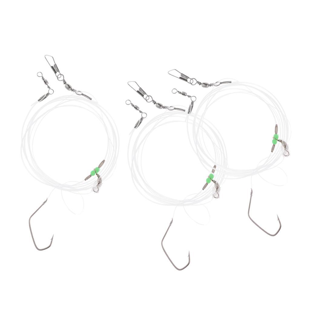 3pcs Sea Fishing Wire Leader with Single Hook Swivel Snap Luminous Bead FOR Protecting Lures
