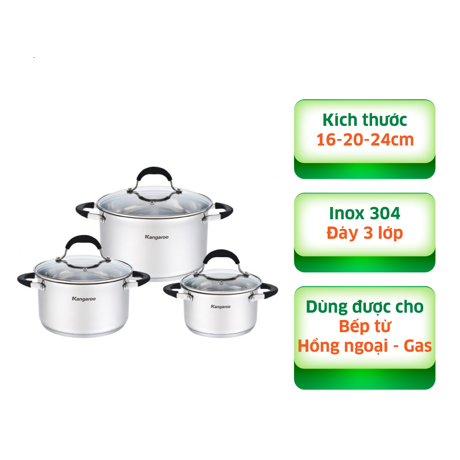 Bộ nồi inox 5 đáy Kangaroo KG3CS3