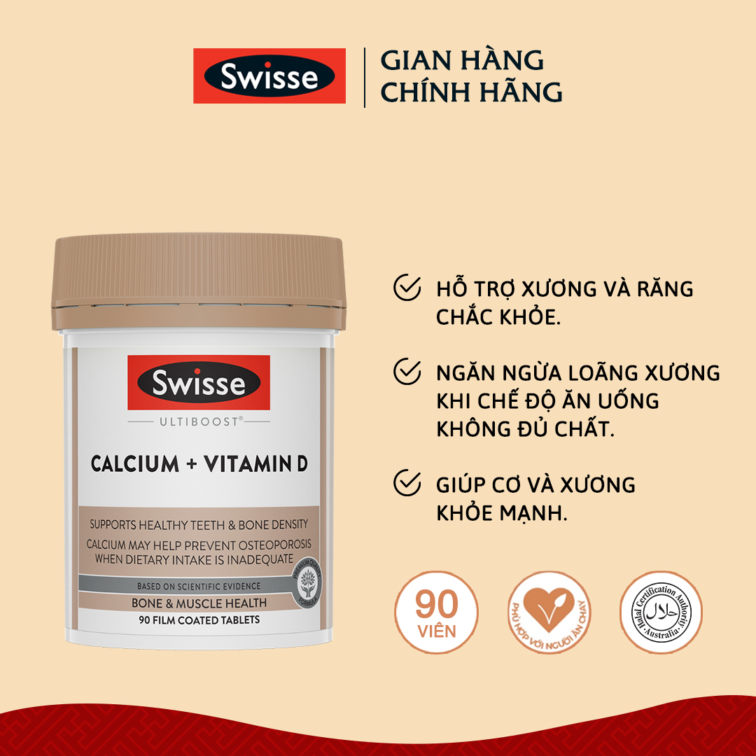 Viên uống bổ sung Canxi và Vitamin D chống loãng xương Swisse 90 viên