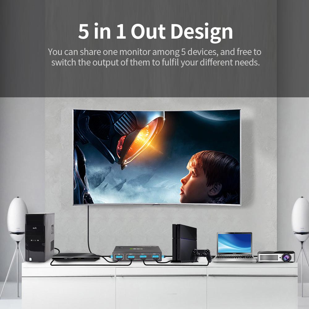 Bộ chuyển đổi HDMI AIMOS 5 trong 1 phân giải 4K @ 60Hz dành cho Bảng điều khiển trò chơi / Máy tính xách tay / DVD