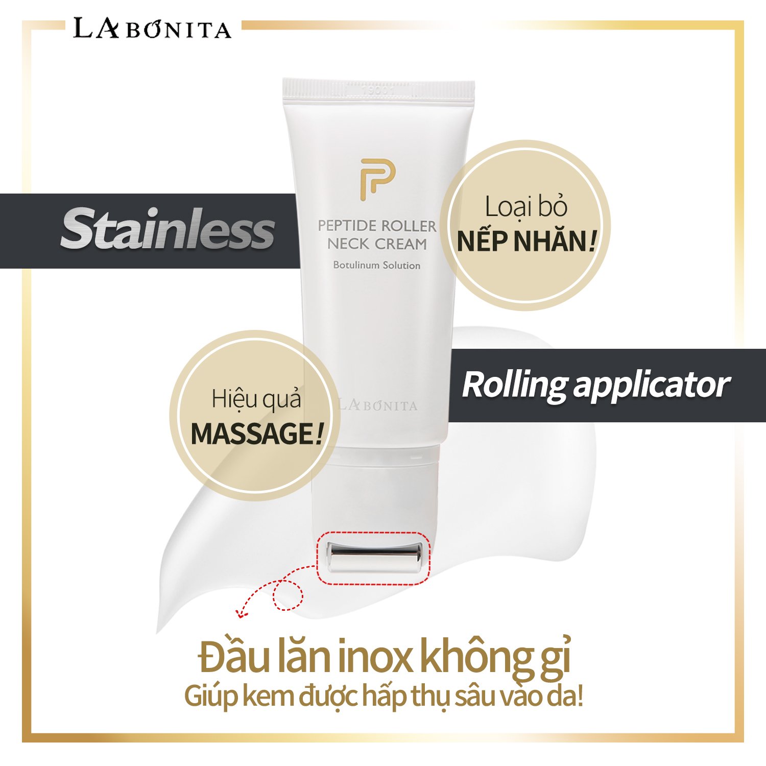 Kem dưỡng da giảm nếp nhăn vùng cổ - La Bonita Peptide Roller Neck Cream 50ml