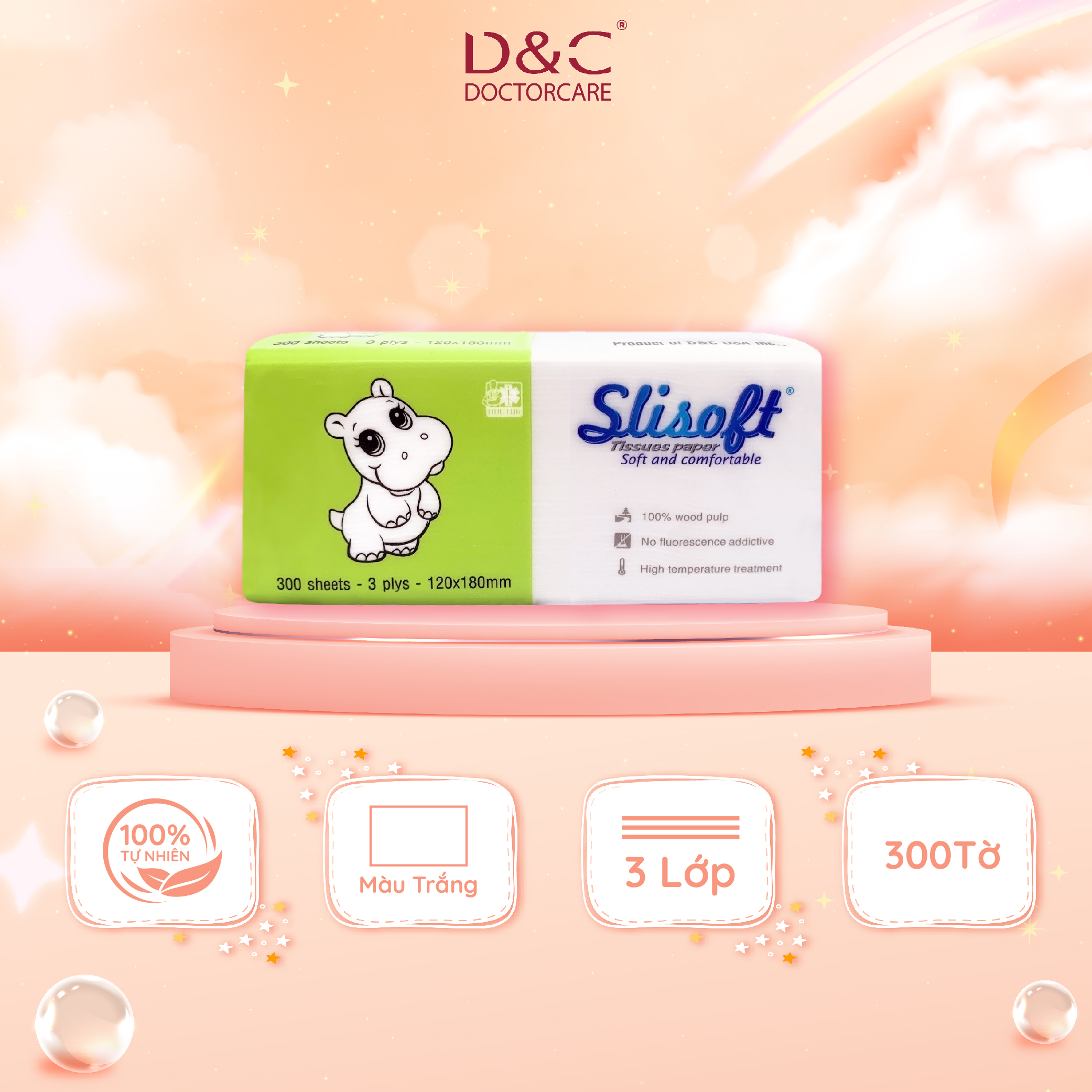 Giấy Ăn Slisoft Trắng 100 Tờ X 3 Lớp, Khăn Giấy Khô Thân Thiện Môi Trường Không Chất Tẩy Trắng An Toàn Cho Cả Gia Đình