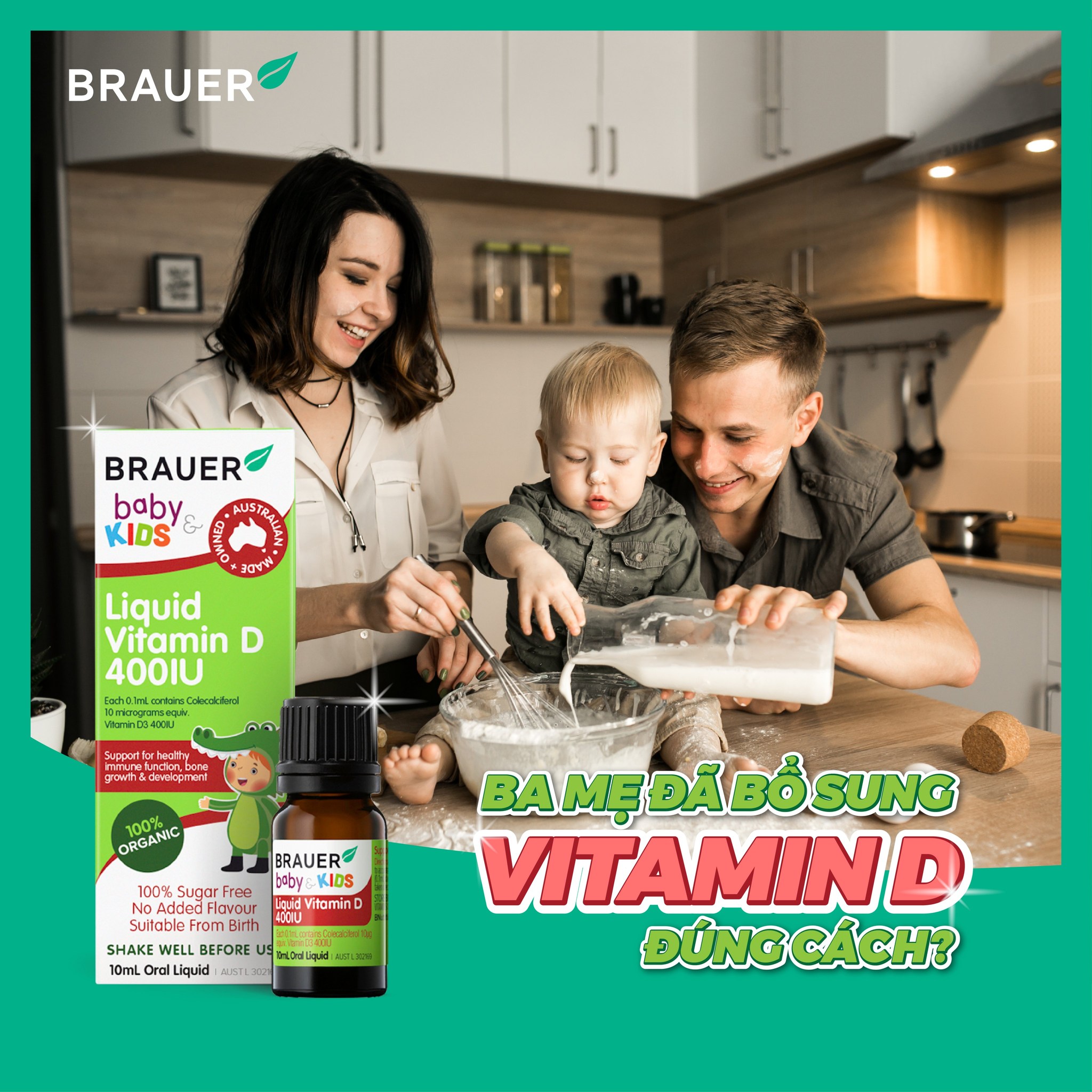 Vitamin D3 cho trẻ sơ sinh, trẻ nhỏ và người lớn Brauer Úc giúp trẻ phát triển chiều cao, phòng loãng xương, ngủ ngon, tăng sức đề kháng-OZ Slim Store