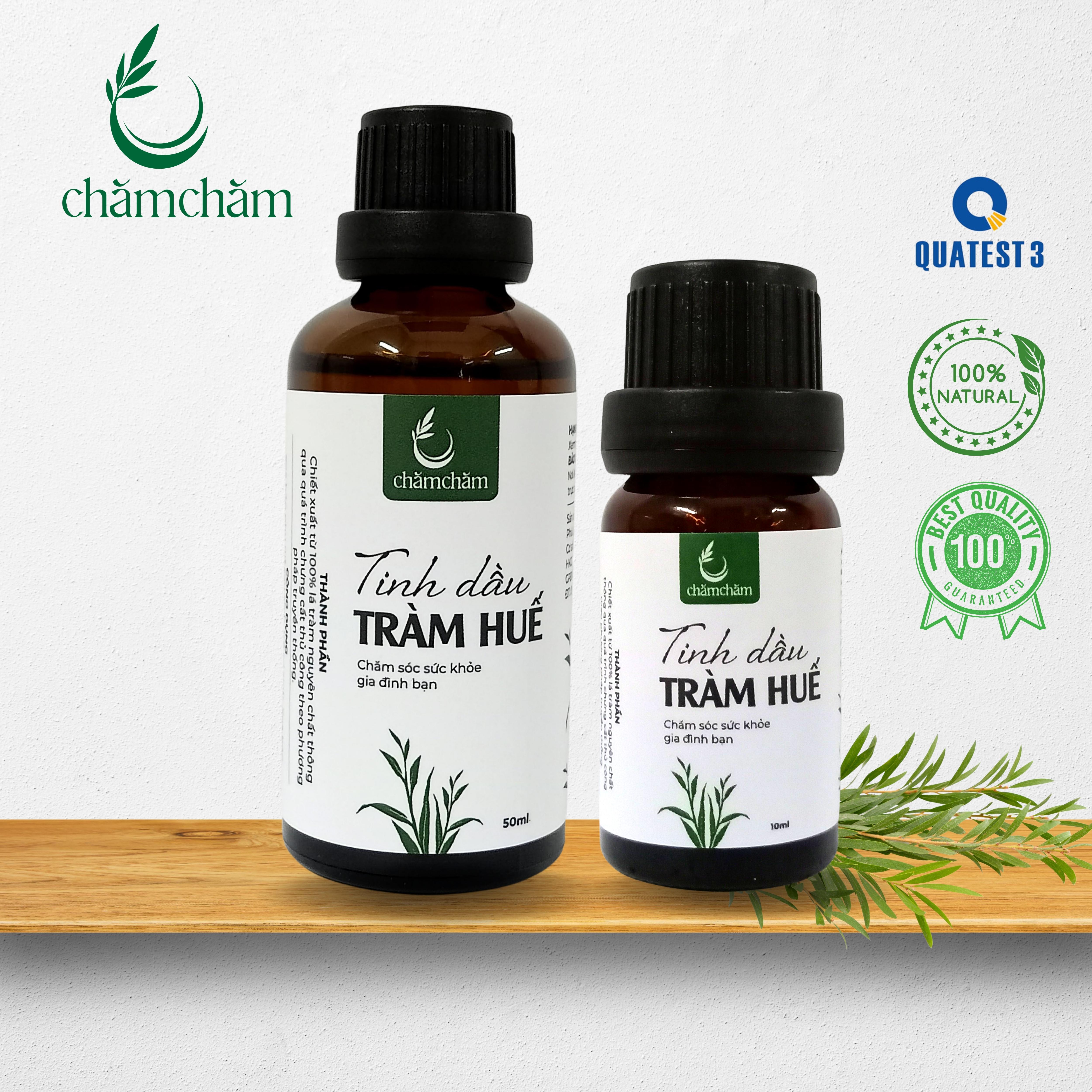 Combo 2 chai Tinh dầu tràm Huế nguyên chất Chăm Chăm 50ml và 10ml loại cao cấp - giá sỉ