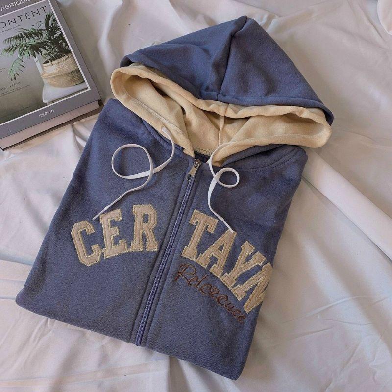 Áo Khoác Nam Nữ Nón 2 Lớp Thêu CERTAIN - Kiểu Hoodie Có Dây Kéo -Chống Nắng Thu Đông