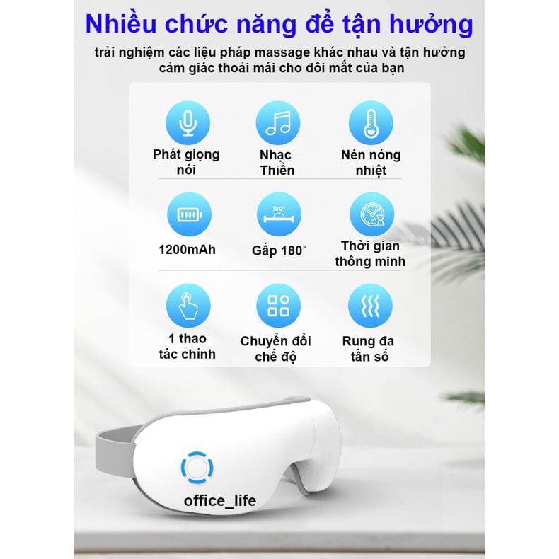 Máy massage mắt thông minh thế hệ mới, thư giãn, giảm đau nhức, quầng thâm tích hợp Bluetooth nghe nhạc thư giãn