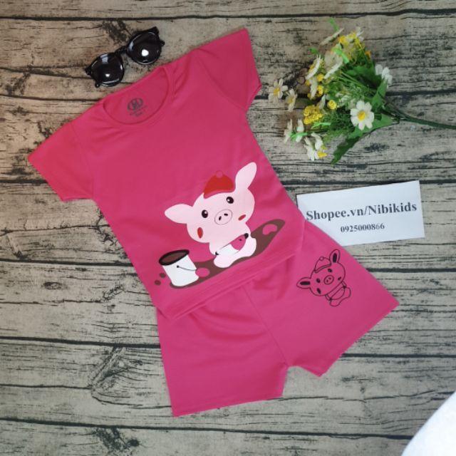 Bộ cotton bé gái hình heo con