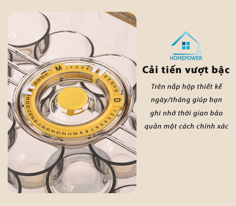 Hộp đựng trứng, khay trứng, hộp bảo quản thực phẩm tủ lạnh Homepower cao cấp, trên nắp đậy có phần ghi chú thời gian bảo quản tiện lợi